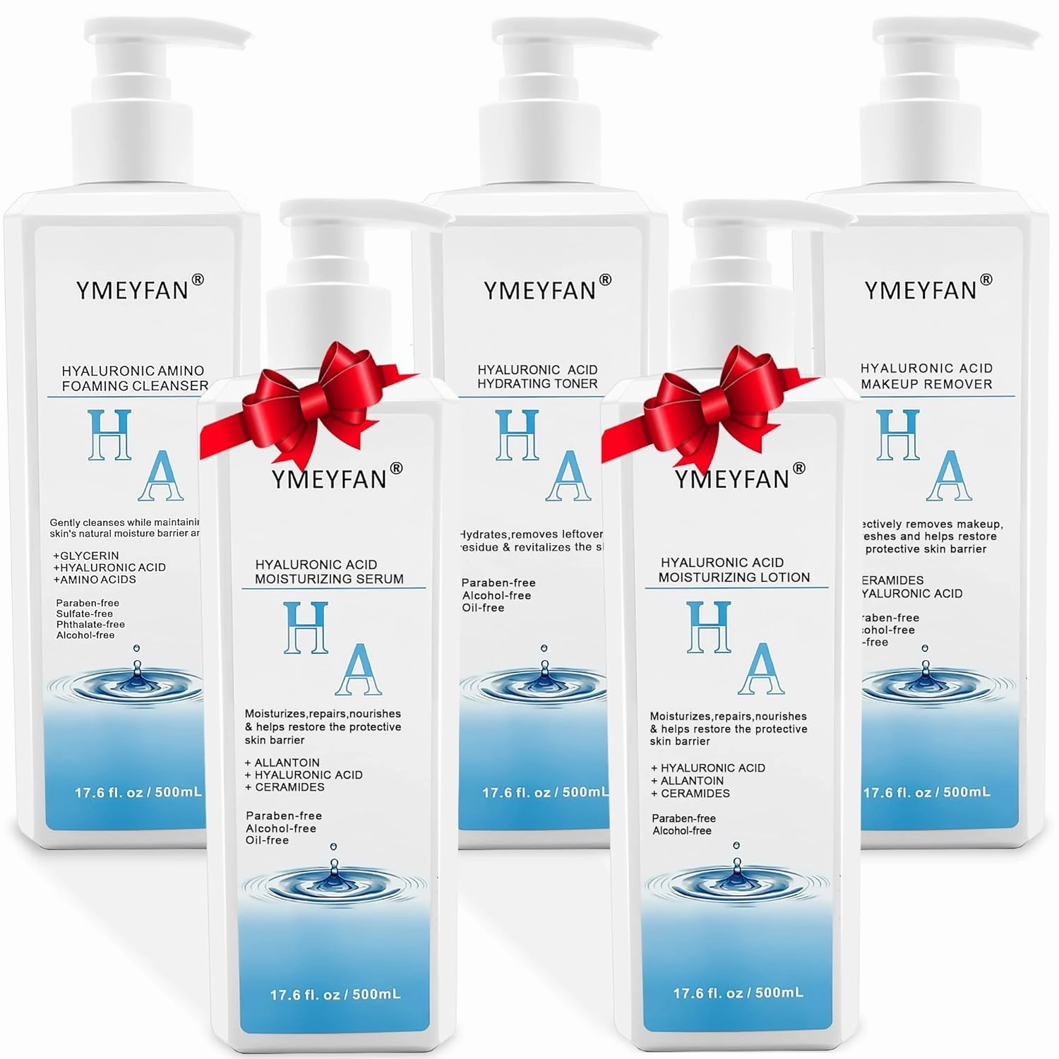 Skincare Set Gift for Women Wife, Large Skin Care Set, Paraben Free, Hyaluronic Acid Facial Kits for Esthetician Supplies Beauty Salon Family(17.6 Fl oz Makeup Remover, Cleanser, Toner, Serum, Lotion)