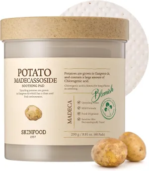 SKINFOOD Potato Madecassoside Soothing Toner Pad, Korean Skincare Facial Toner, Blemish Pads, Damaged Skin Barrier Improvement, Redness Relief, 8.81 oz (60 Pads)