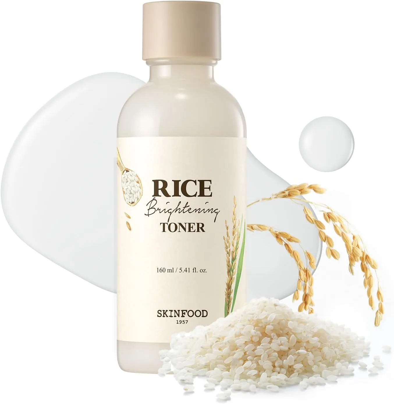 SKINFOOD Rice Brightening Toner, Korean Skincare Face Toner for Glow Glass Skin, Natural Rice Water Milk for Pore Minimizing, Hydrating, Glowing Skin, Vegan, 160ml/5.4fl.oz.