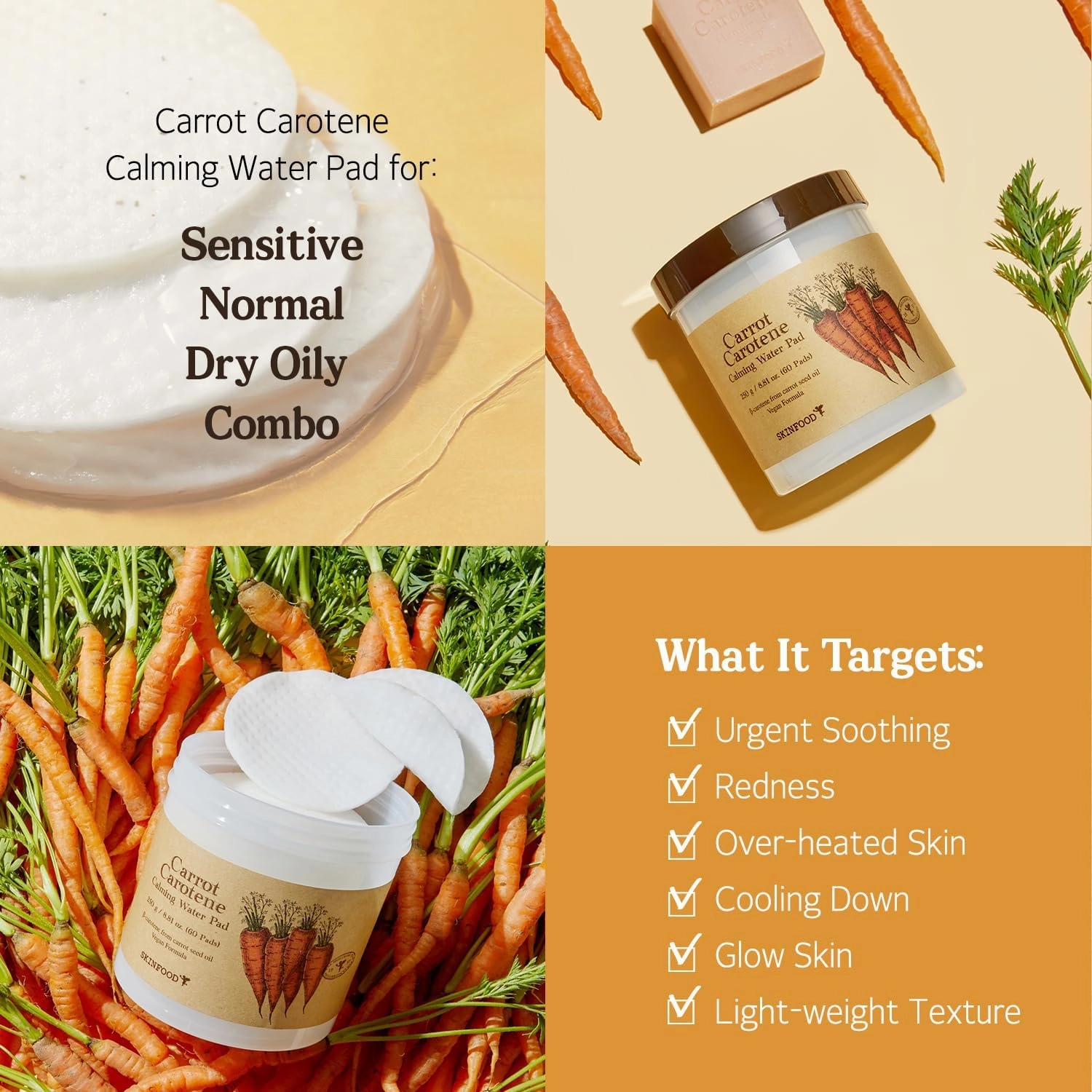 SKINFOOD Carrot Carotene Calming Water Pad | 60 Sheets - 250g