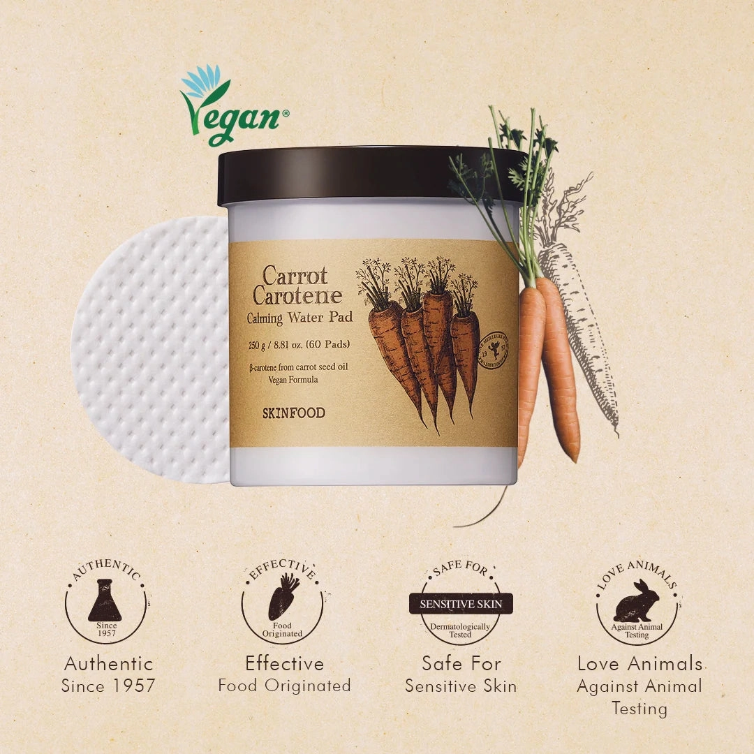 SKINFOOD Carrot Carotene Calming Water Pad | 60 Sheets - 250g