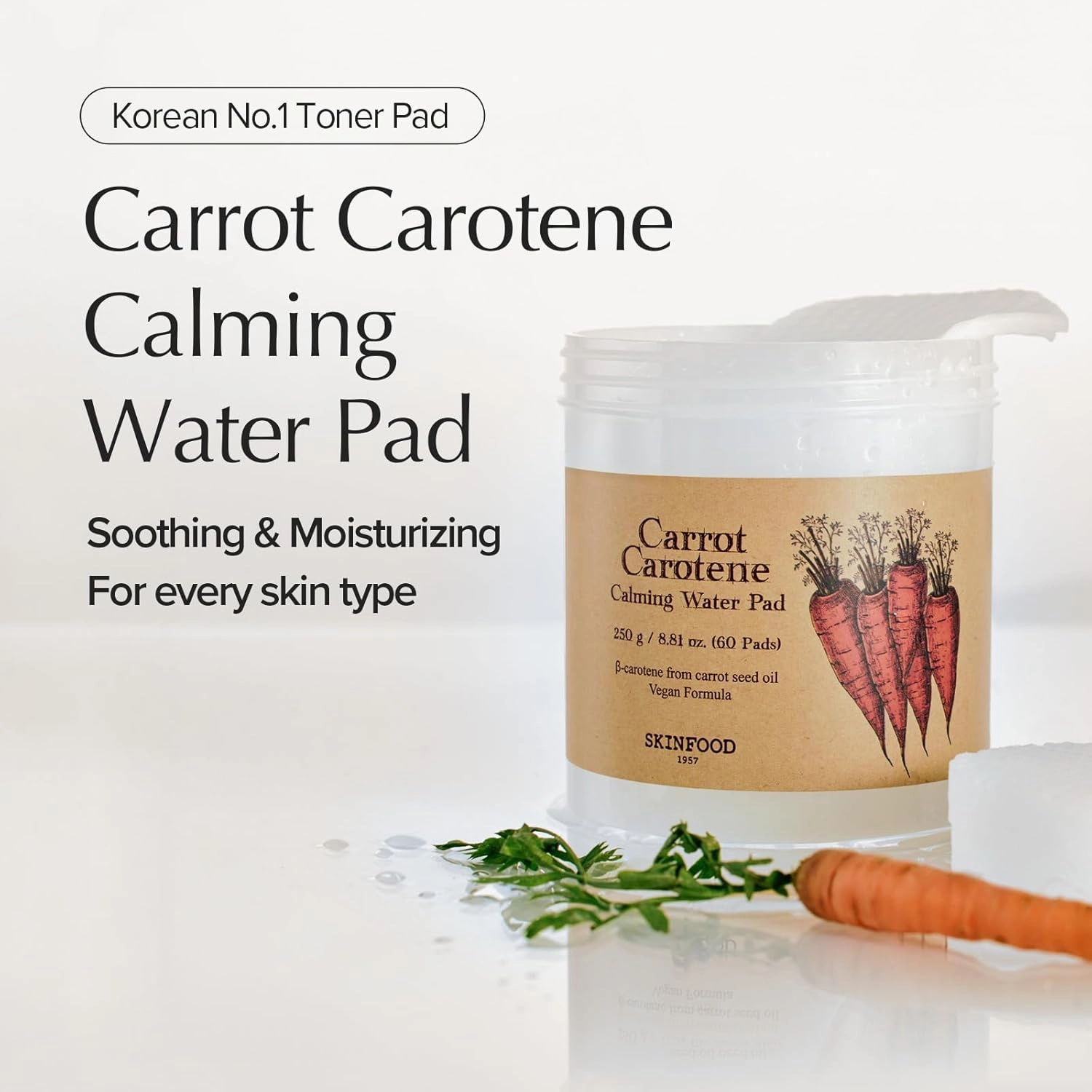 SKINFOOD Carrot Carotene Calming Water Pad | 60 Sheets - 250g
