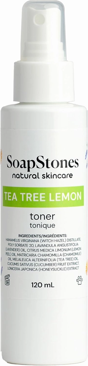 Soapstones Lemon Tea Tree Toner - 120ml - Soothing Witch Hazel Toner for Face - Sustainable Skincare for Normal to Oily Skin Types