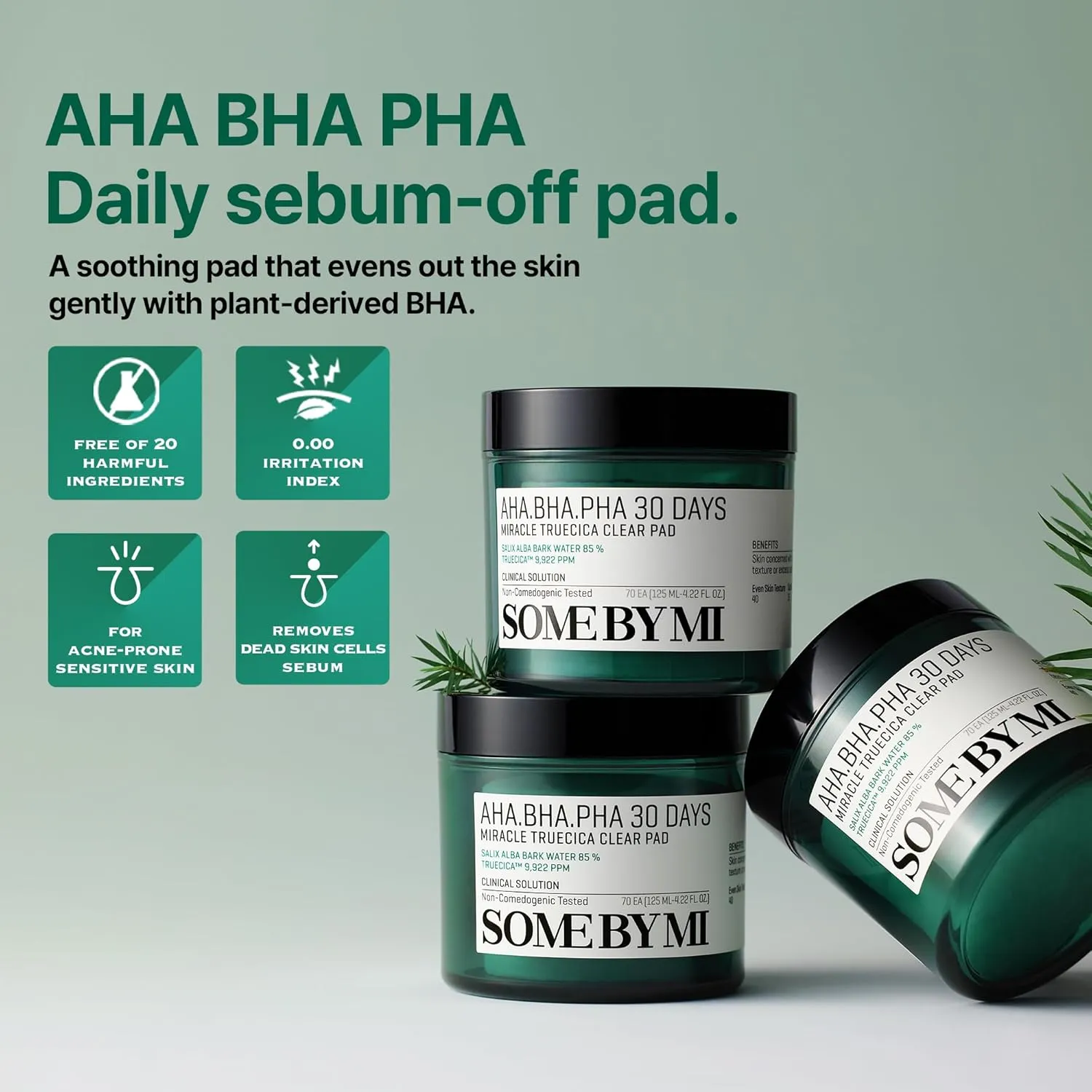 SOME BY MI AHA BHA PHA 30 Days Miracle Truecica Clear Pad – 70 Pads – Korean Exfoliating Centella Face Toner Pads – Gently Clears Impurities, Refines Pores & Smooths Skin Texture – Korean Skin Care