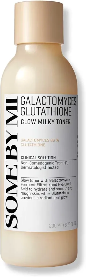 SOME BY MI Galactomyces Glutathione Glow Milky Toner - 6.76Oz, 200ml - Hydrating & Brightening Korean Milky and Rice Toner with Glutathione & Vitamin C for Smooth, Radiant Skin - Korean Skin Care