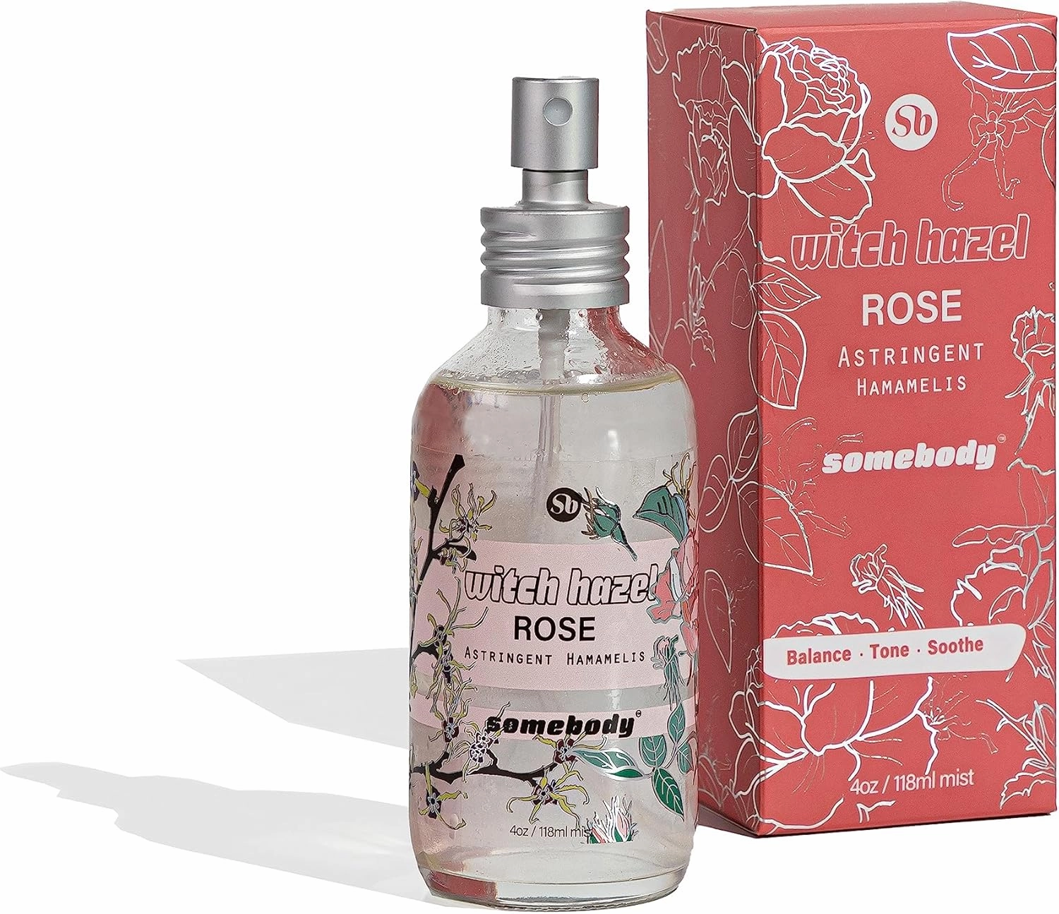 Somebody Rose Witch Hazel Astringent/Toner - Glass bottle, spray nozzle, Vegan