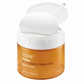 Soo'AE Vitamin Brightening Toner Pads, 60 Gentle Exfoliating Pads I 8 Types of Multivitamins, Radiant Skin Niacinamide, Cruelty-Free, Korean Skincare