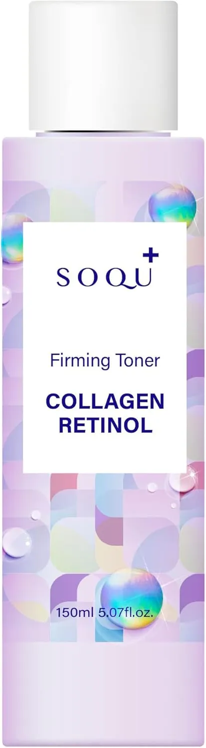 SOQU Collagen Retinol Firming Toner - Facial Toner for Firm Skin and Bright Look - Korean Skincare with Collagen and Retinol for Daily Use - 150ml 5.07 fl oz - Made in Korea