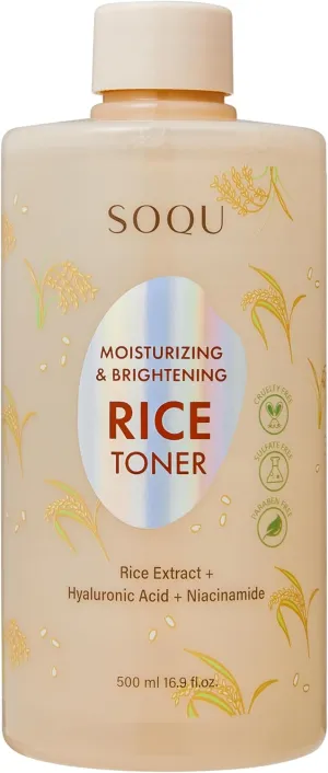 SOQU Moisturizing and Brightening Rice Toner - Enriched with Rice Extract, Niacinamide, and Hyaluronic Acid - 500ml / 16.9fl oz - Made in Korea