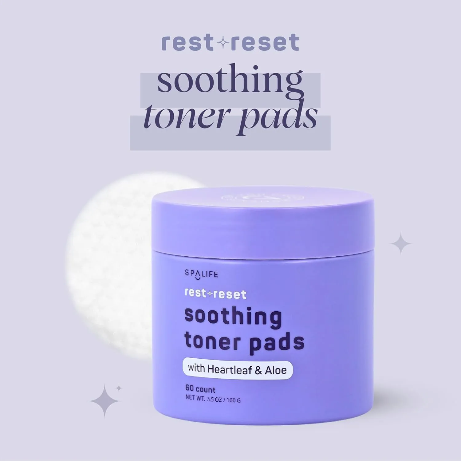 SpaLife Beauty Rest & Reset Toner Pads – for Uneven Skin Tone, Redness, Clogged Pores, Dehyrated Skin with Aloe, Heartleaf, & Purslane – Toner Pads for Face, Face Pads, Pre-Soaked Pads