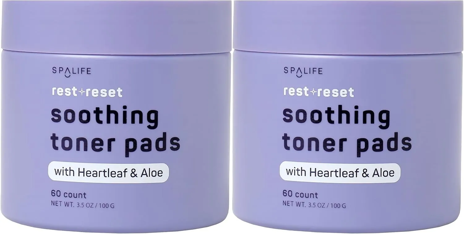 SpaLife Beauty Rest & Reset Toner Pads – for Uneven Skin Tone, Redness, Clogged Pores, Dehyrated Skin with Aloe, Heartleaf, & Purslane – Toner Pads for Face, Face Pads, Pre-Soaked Pads