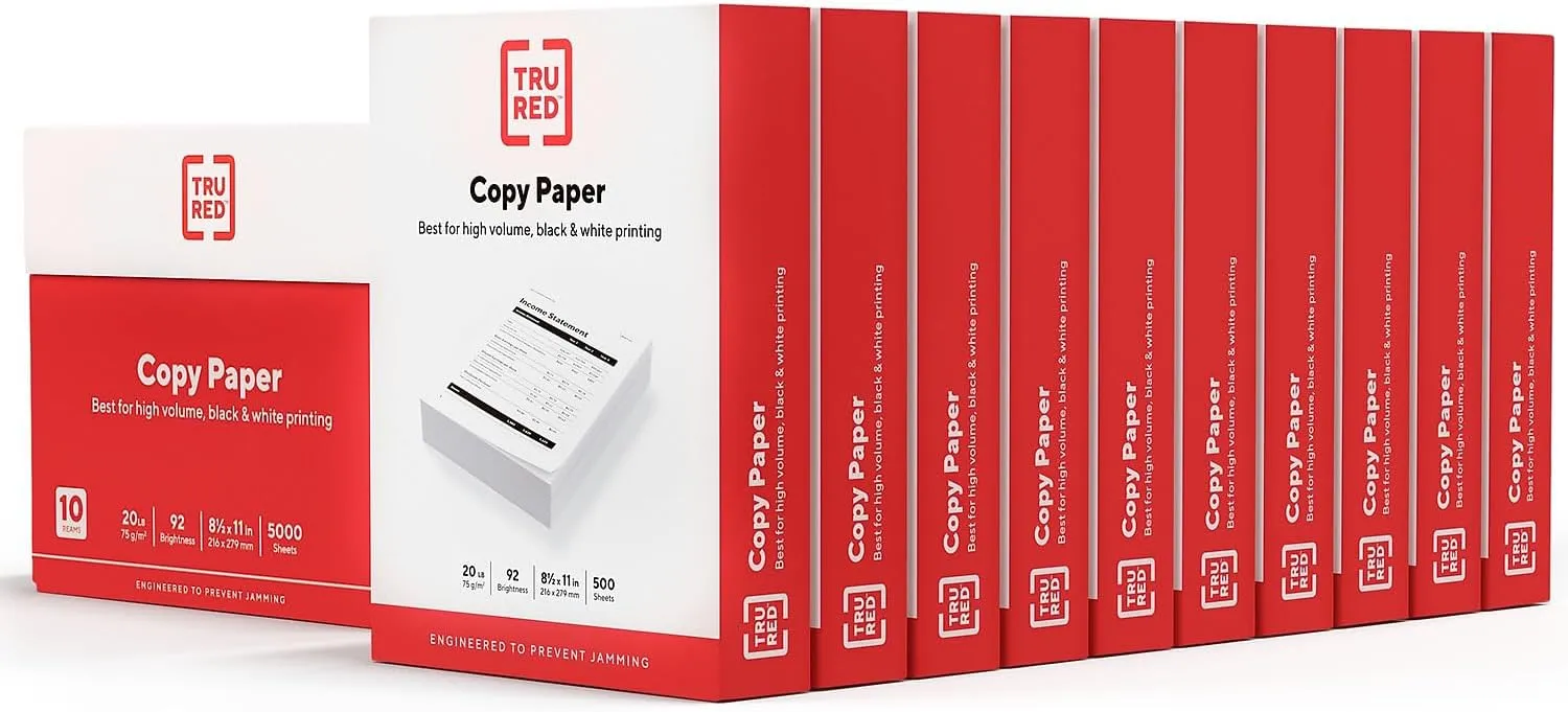 Staples TRU RED 8.5x11 Copy Paper 20 lb. 92-Bright 5000 Sheets/Carton