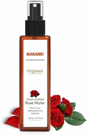 Steam Distilled Rose Water, 100ml/3.4oz, Natural Facial Toner and Makeup Remover
