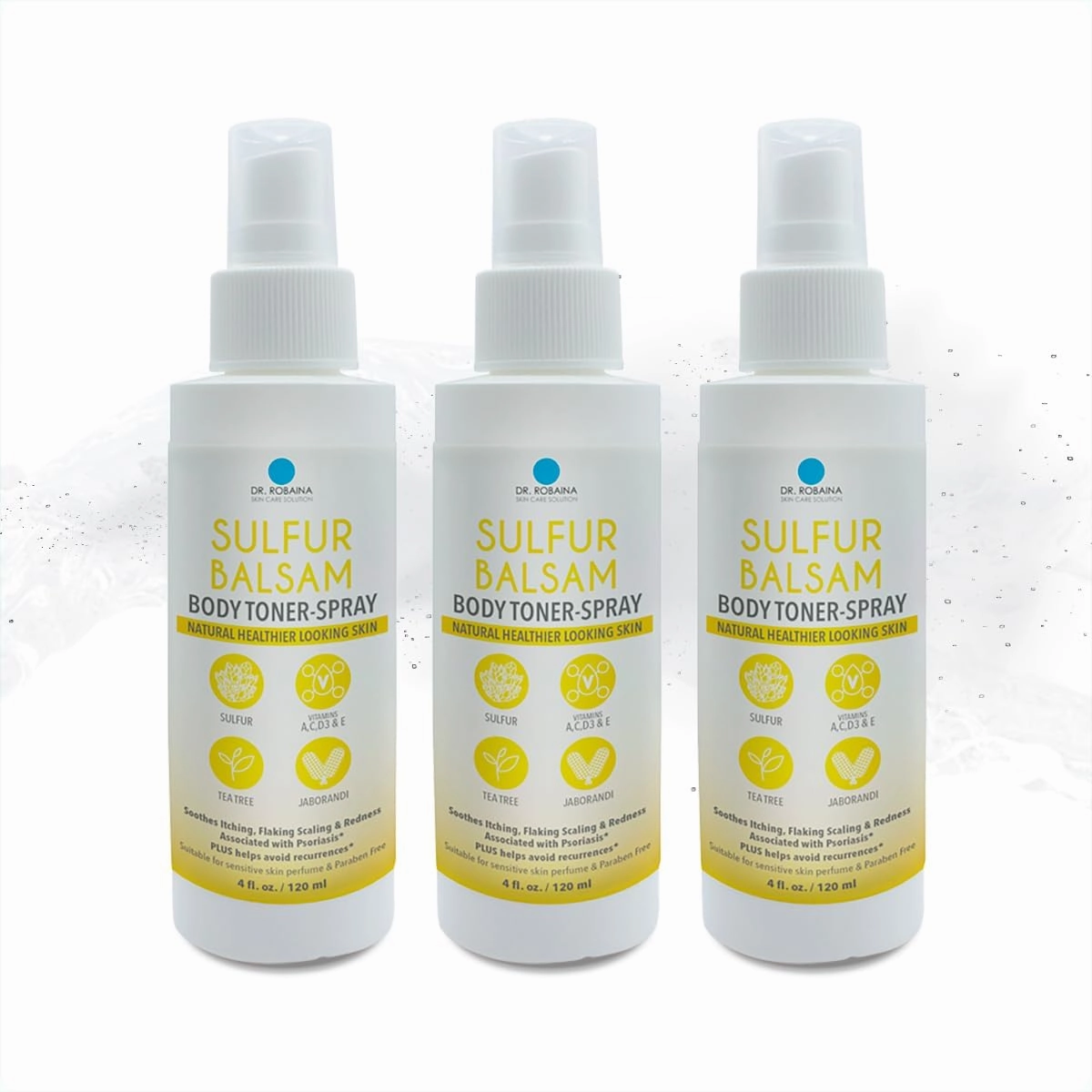 Sulfur Balsam Spray Body Toner - Soothing Skin Care with Tea Tree and Natural Antioxidants (Pack of 3)