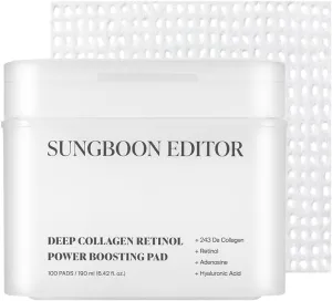SUNGBOON EDITOR Deep Collagen Retinol Power Boosting Pads | Deep Hydration, Skin Elasticity for Dry Skin, Wrinkles, Korean Moisturzier, Korean Skincare, Serum for Face,100ea
