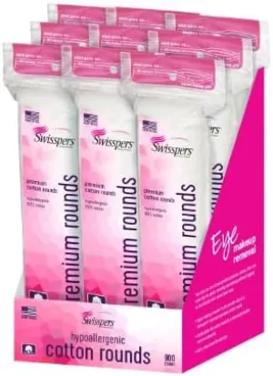 S~wisspers Premium Cotton Rounds – 100 Count (Pack of 9) - 100% Pure Cotton - Soft, Absorbent, Hypoallergenic Pads for Makeup Removal, Skincare, Baby Care and Facial Cleansing - Lint Free