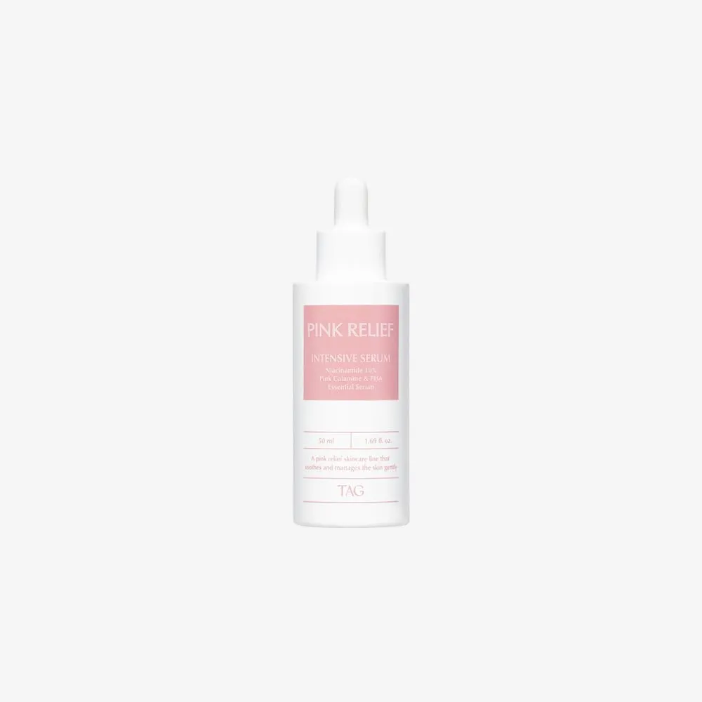 TAG Pink Relief Intensive Serum 50ml | Mild Calming & Soothing breakouts, itchiness, redness | Brightening & Exfoliating | Pink Calamine & 10% Niacinamide & PHA | Vegan | Korean Skincare | Daiso Viral