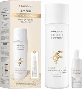 THANKYOU FARMER Rice Pure Skincare Set, Full Size Toner(7.03 fl oz)   Mini Size Ampoule(0.35 fl oz) Korean Skincare Set, Glass Skin Korean Skincare