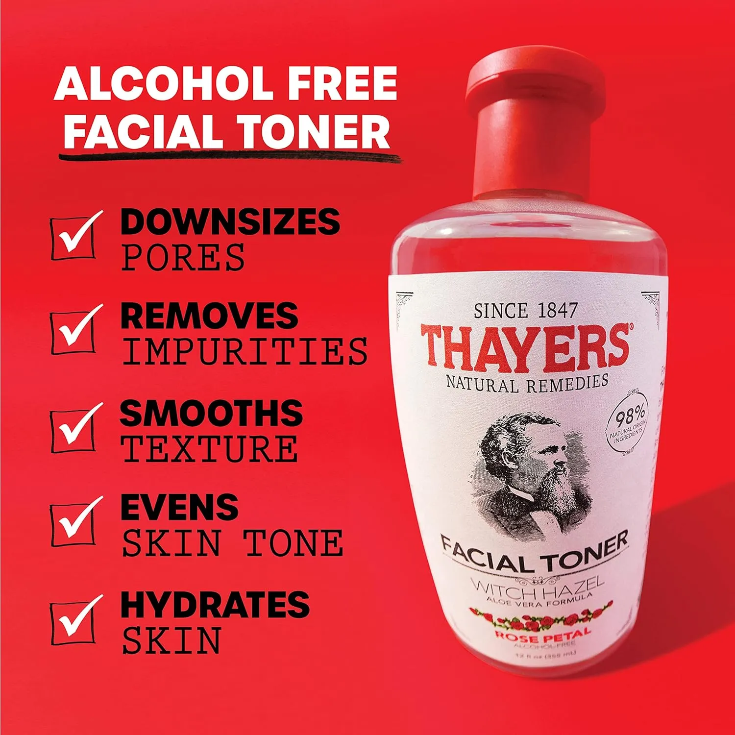 THAYERS Alcohol-Free, Hydrating Rose Petal Witch Hazel Facial Toner with Aloe Vera Formula, Vegan, Dermatologist Tested and Recommended, 12 Oz (Pack of 2)