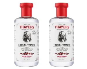 THAYERS Alcohol-Free, Hydrating Rose Petal Witch Hazel Facial Toner with Aloe Vera Formula, Vegan, Dermatologist Tested and Recommended, 12 Oz (Pack of 2)