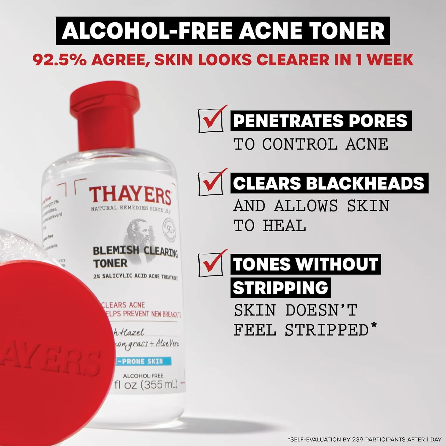 Thayers Blemish Clearing Salicylic Acid Toner, Acne Treatment Face Toner with 2% Salicylic Acid, Soothing and Non-Stripping Skin Care, 12 Fl Oz