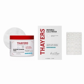 Thayers Blemish Clearing Acne Pads, Salicylic Acid Acne Treatment, Pore Reducing, Exfoliating, and Soothing Toner Pads, 60 Ct   Invisible S.O.S Hydrocolloid Acne Pimple Patch, Ultra-Thin, 22 Patches