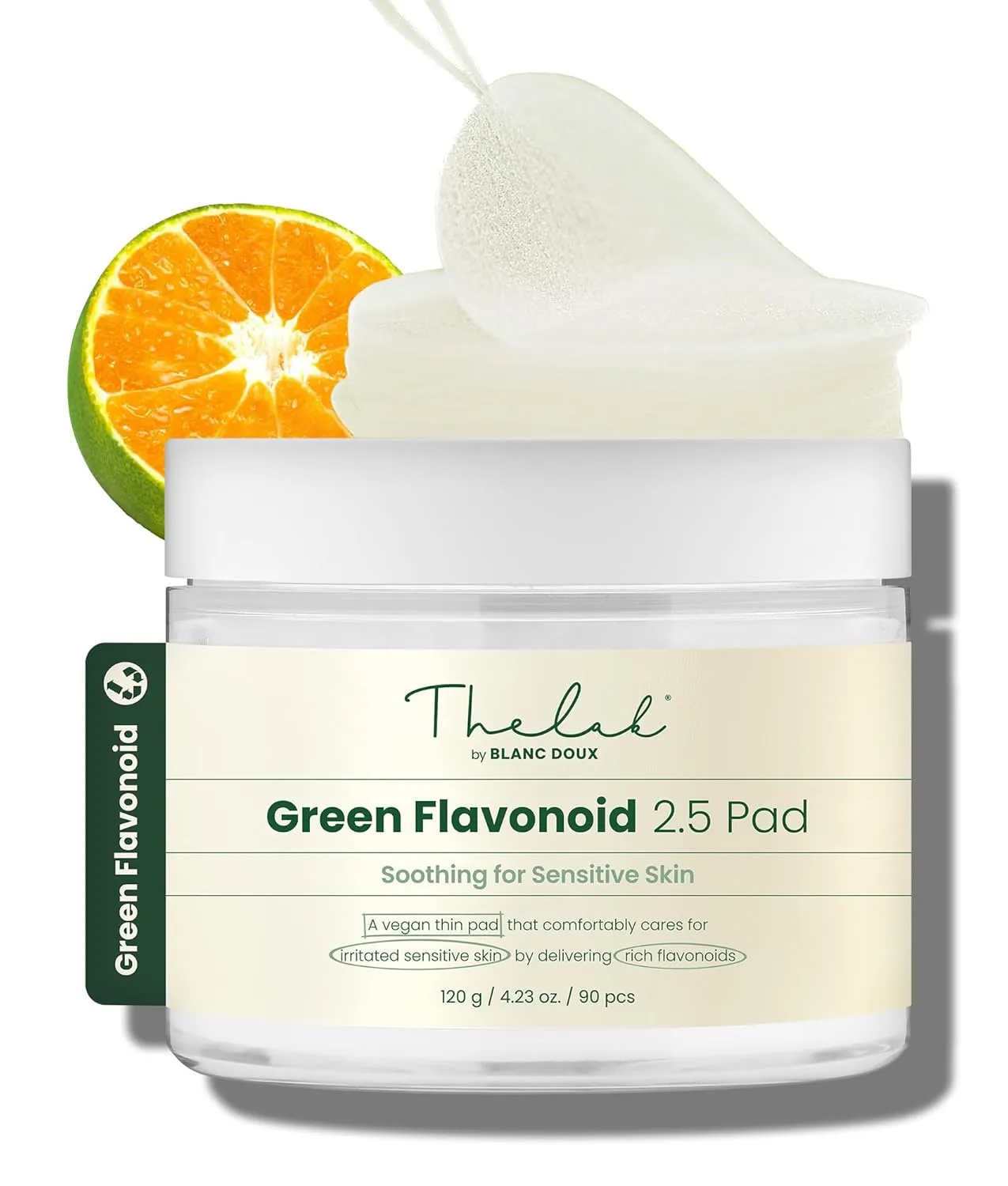 THE LAB BY BLANC DOUX Green Flavonoid 2.5 Toner Pads (90 pcs.) - Gentle Soothing & Calming, Infused with Flavonoids and Naturally-derived Extracts, Ideal for Sensitive Skin