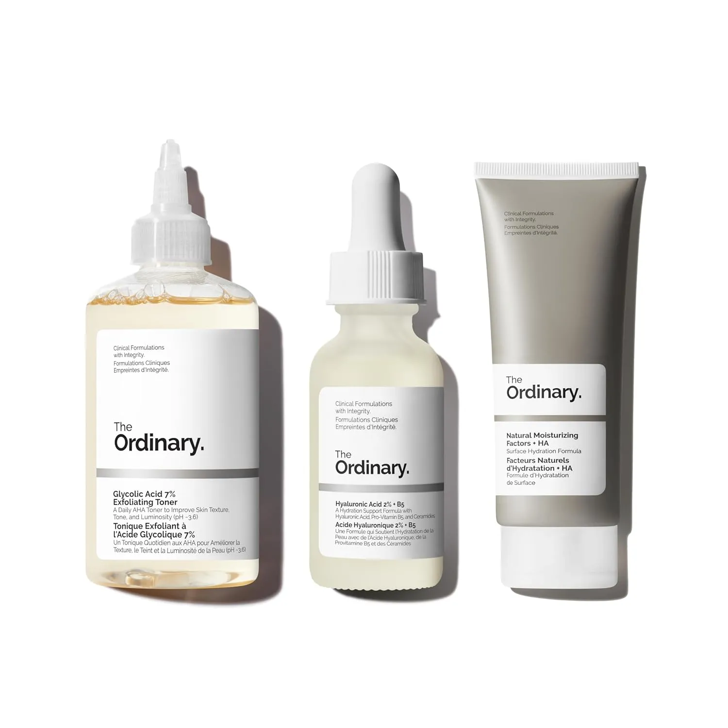 The Ordinary Favorites Collection For Luminous, Hydrated Skin - Skin Care Bundle Set -Glycolic Acid 7% Exfoliating Toner 8.1, Hyaluronic Acid 2%   B5, Natural Moisturizing Factors   HA