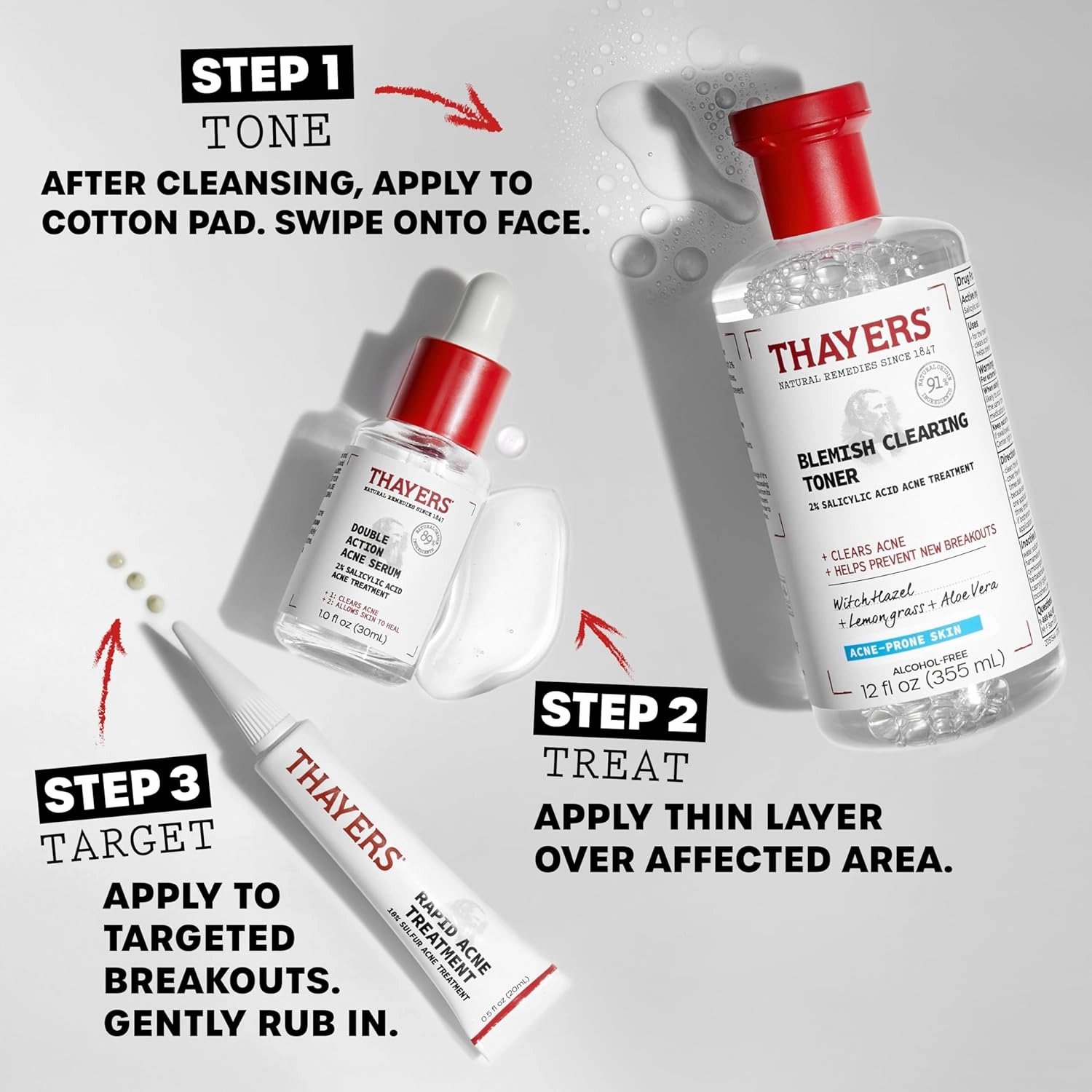 The Breakout Star: Thayers Blemish Clearing 2% Salicylic Acid Toner   Double Action 2% Salicylic Acid Acne Serum   Rapid 10% Sulfur Acne Treatment, Soothing and Non-Stripping Skin Care
