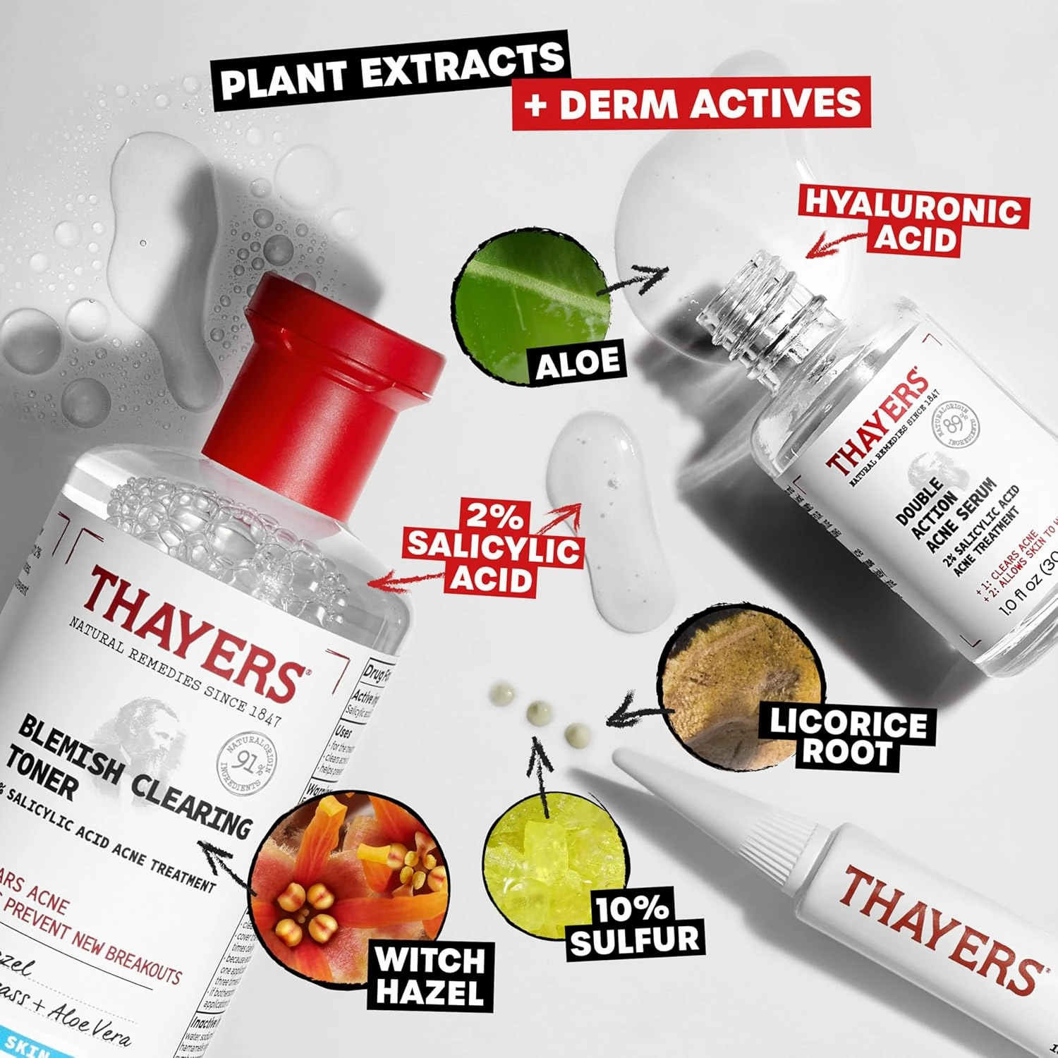The Breakout Star: Thayers Blemish Clearing 2% Salicylic Acid Toner   Double Action 2% Salicylic Acid Acne Serum   Rapid 10% Sulfur Acne Treatment, Soothing and Non-Stripping Skin Care