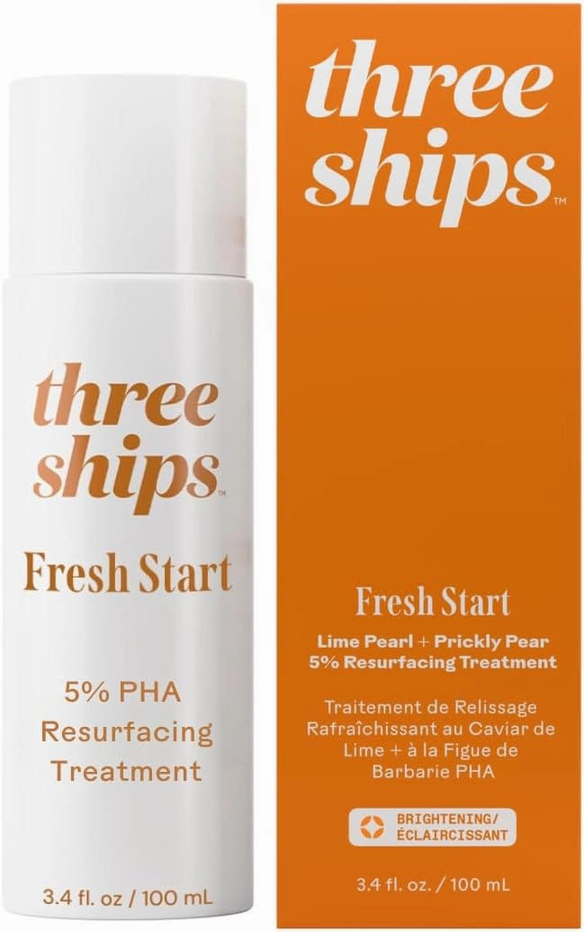 Three Ships Fresh Start Lime Pearl   Prickly Pear 5% PHA Resurfacing Treatment- Gently Exfolitating Toner, Smoothes Texture, Brightens Skin (3.4floz)