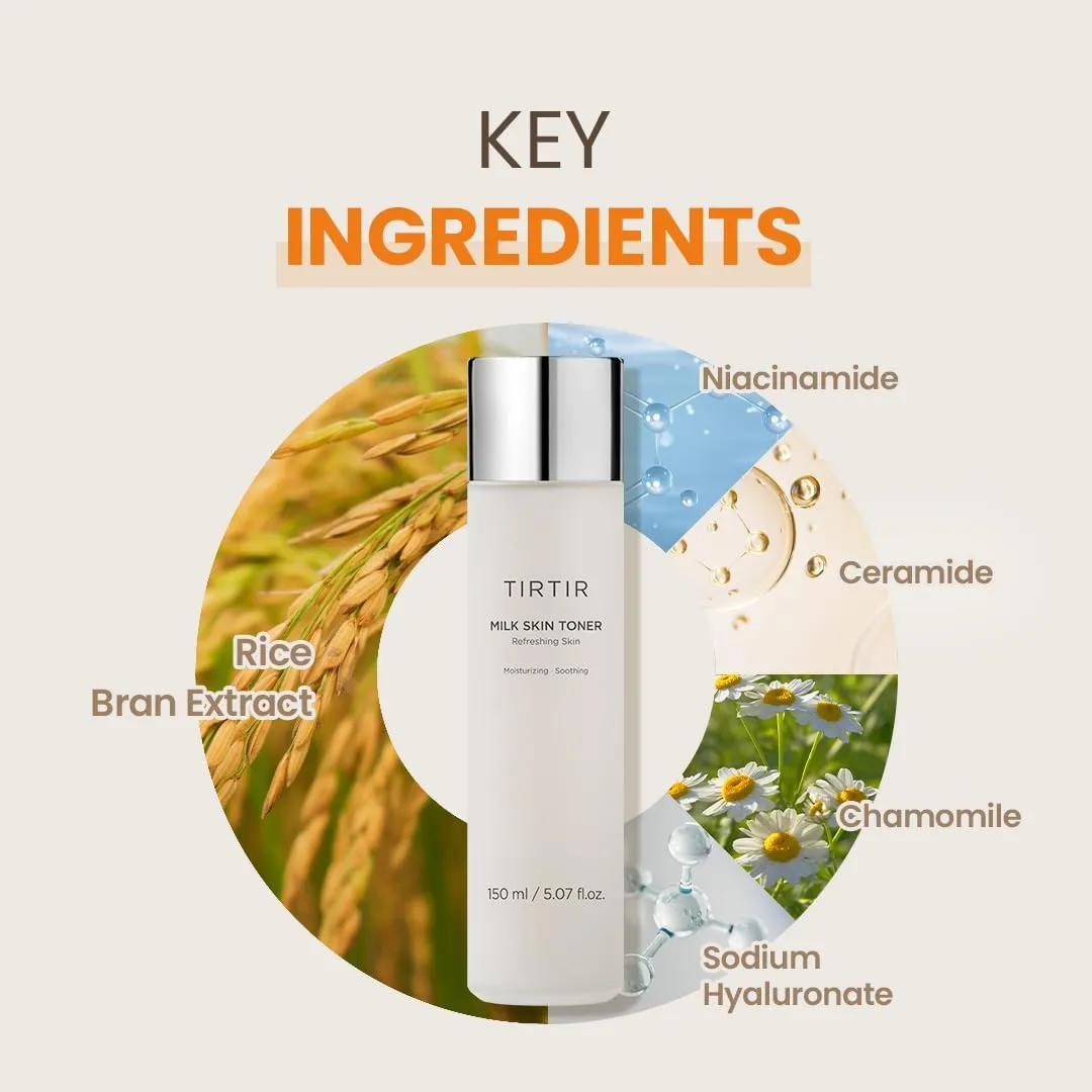 TIRTIR Milk Skin Rice Toner | Deep Moisturizing, Hydrating Toner for face, Niacinamide, Ceramide, Rice Bran Extract, Nature-Oriented Ingredients for Korean Skin Care, Vegan, 1.69 Fl Oz