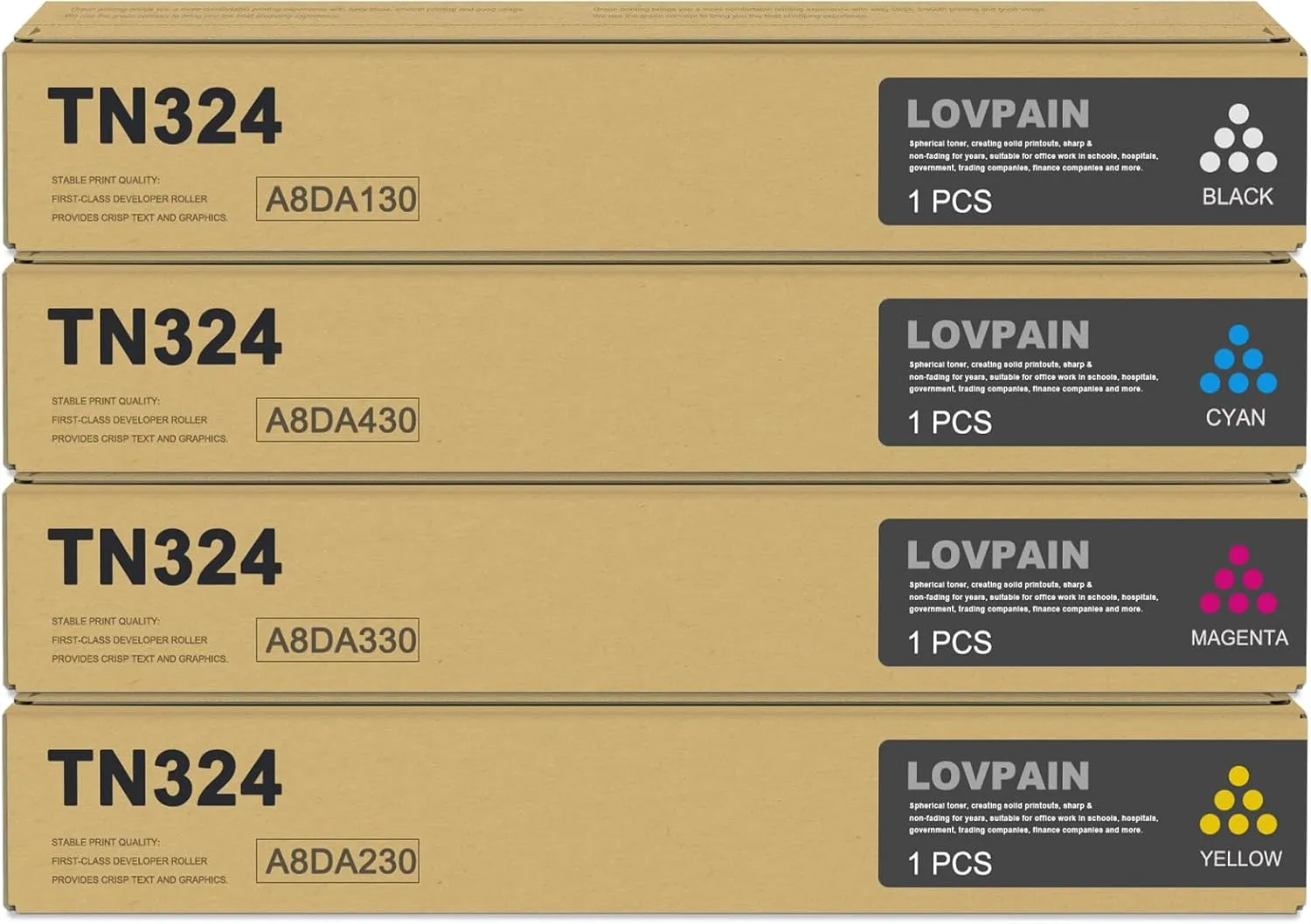 TN-324 TN324 Toner Cartridges Set (4-Pack, Black/Cyan/Magenta/Yellow) - TN324K TN324C TN324M TN324Y Toner Cartridge Replacement for Konica Minolta Bizhub C258 C308 C368 Printer