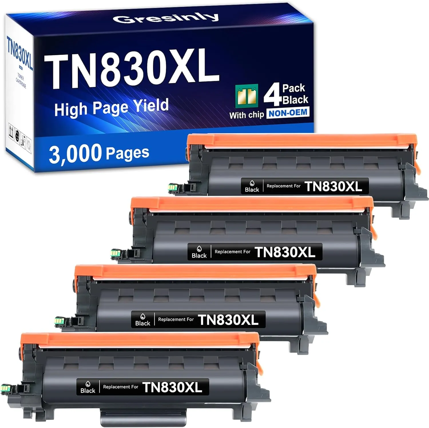 TN830XL TN830 XL/V/R Toner Compatible Replacement for Brother TN830XL TN-830 XL Black for HL-L2460DW DCP-L2640DW MFC-L2820DW L2820DWXL 2405W L2400D L2480DW Toner TN830 V/R,4P