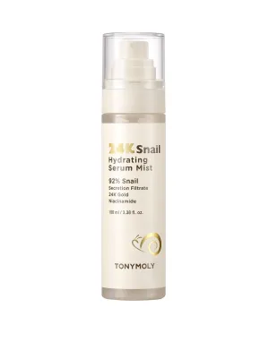 TONYMOLY 24K Snail Hydrating Serum Mist, 92% Snail Mucin, Hydrating & Moisturizing Toner for Face, Korean Skincare, 3.38 oz
