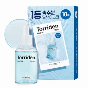 TORRIDEN DIVE-IN Low-Molecular Hyaluronic Acid Serum, 1.69 fl oz   Sheet Masks 10EA | Vegan Clean Cruelty Free Facial Ampoule cellulose mask pack Alcohol-free Fragrance-free