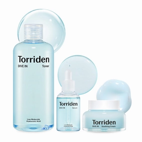 Torriden DIVE-IN Low-Molecular Hyaluronic Acid Serum, 1.69 fl oz   Toner 10.14 fl oz   Soothing Cream 3.38 fl oz | Vegan Clean Cruelty Free Facial Ampoule Moisturizer Alcohol-free Fragrance-free