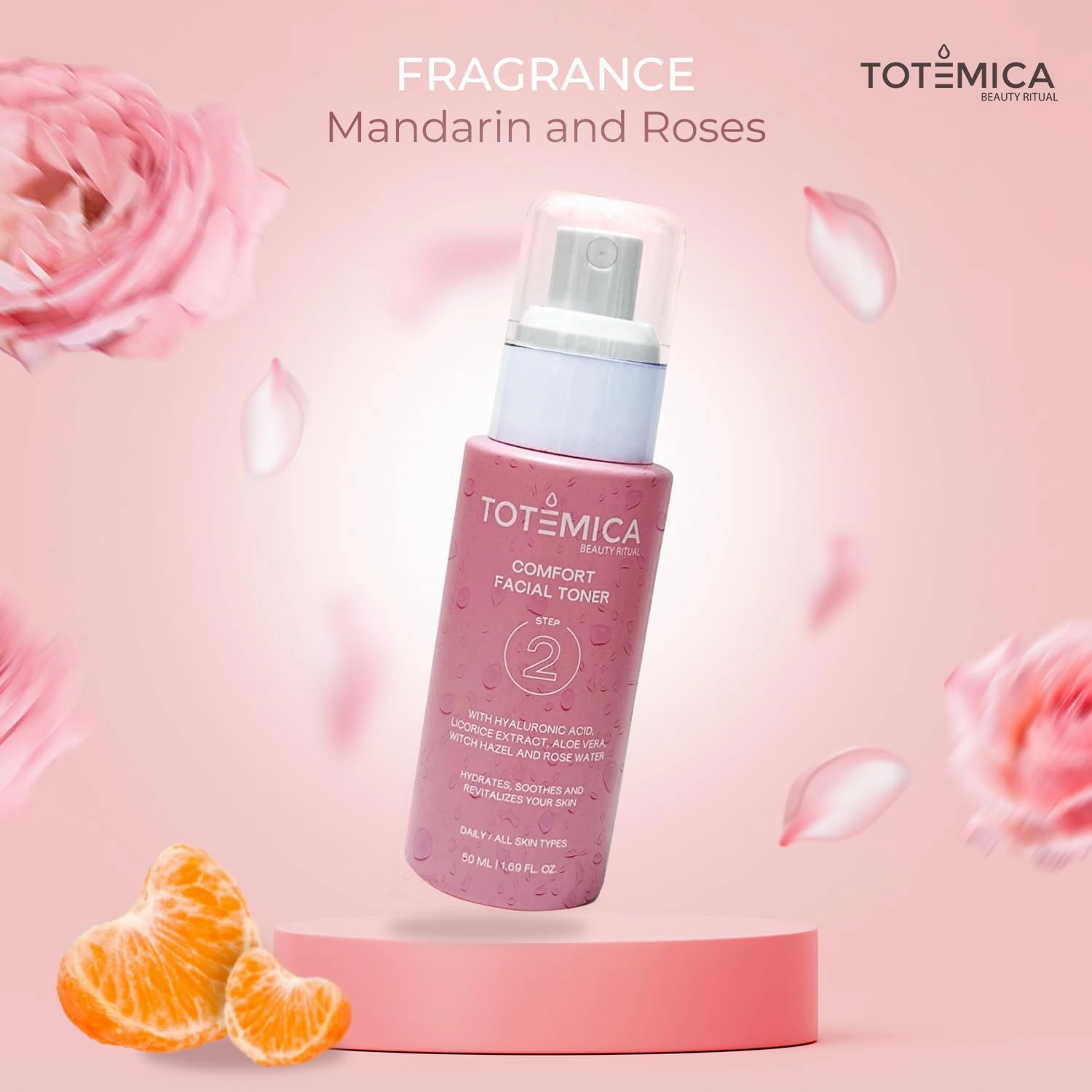TOTEMICA Toner for Face with Hyaluronic Acid & Rose Water, Alcohol-Free, Hydrating Toner, Soothing & Refreshing Mist, Astringent for Face, Vegan & Cruelty-Free (1.69 Fl Oz)