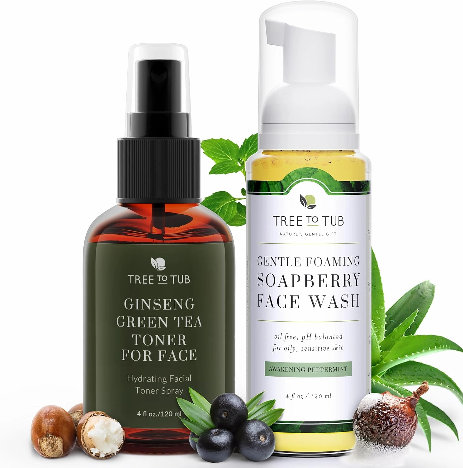 Tree To Tub Deep Calming Toner Spray for Sensitive Skin Sensitive Skin Face Wash for Oily or Combination Skin Face Priming Hydrating Hyaluronic Acid Organic Witch Hazel Rose Water Ginseng Green Tea