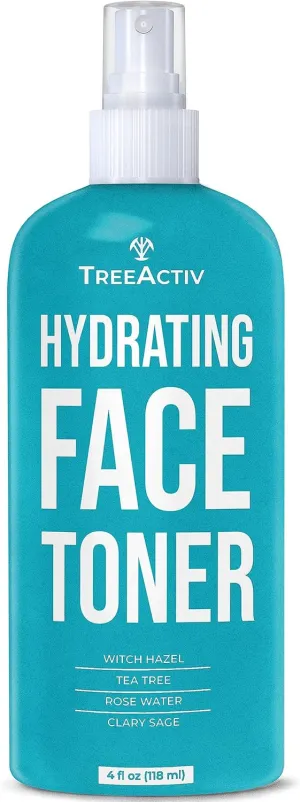 TreeActiv Balancing Herbal Toner | Facial Skin Moisturizer | Witch Hazel | Rose Water | Clary Sage | Tea Tree | Natural Astringent | Alcohol-Free | Reduce Oily Face Acne | Men, Women, Teens | 4 fl oz