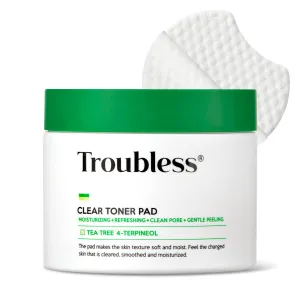 Troubless Clear Toner Pad for Face | Gentle Peeling & Facial Soothing Toner with Tea Tree, 60 pads (5.57 oz)