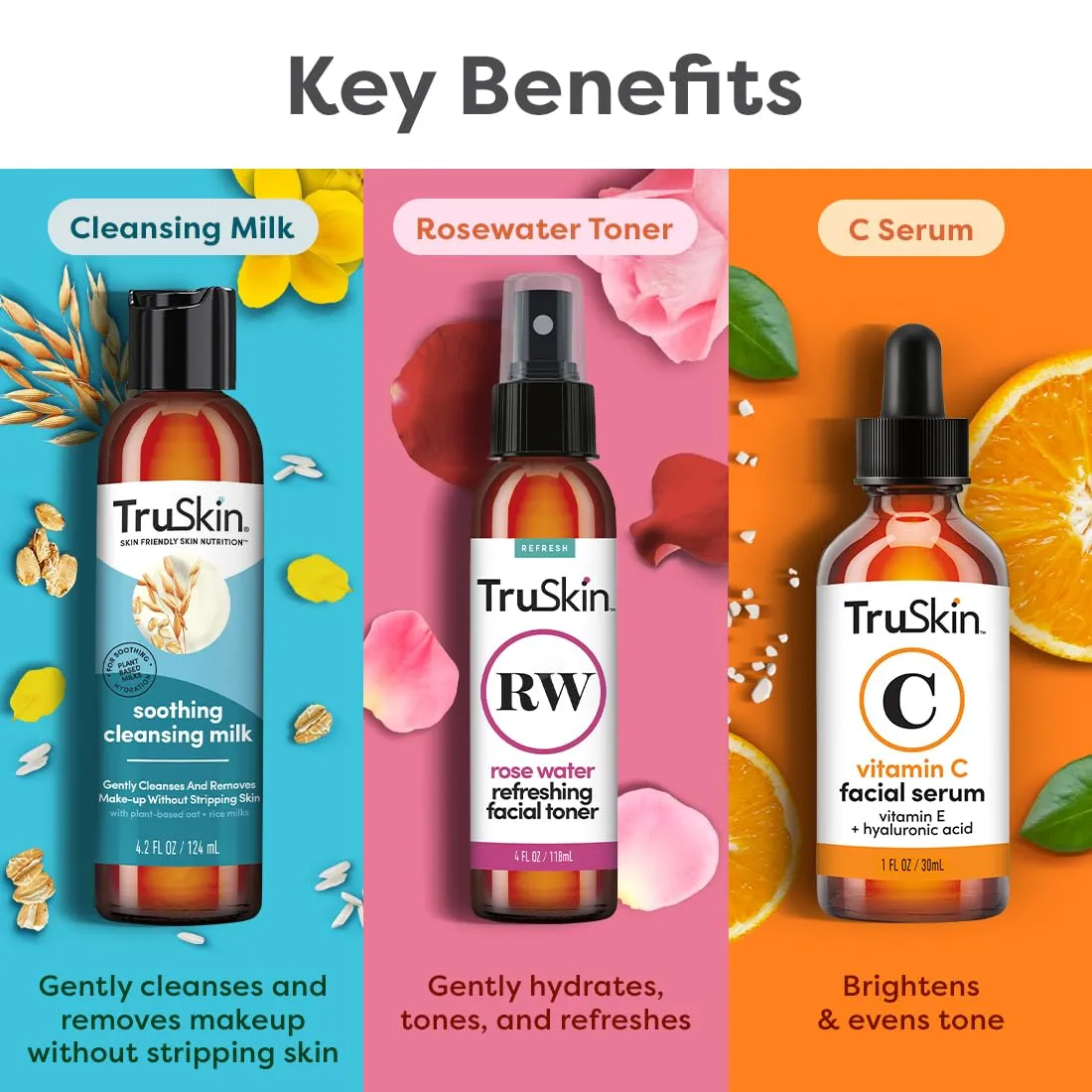 TruSkin x Kylie Skincare Gift Set – With Vitamin C Face Serum 1 fl oz, Soothing Cleansing Milk 4.2 fl oz, and Rose Water Spray for Face 4 fl oz – Exclusive Skincare Set by Kylie Cantrall