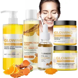Turmeric Glow Combo Skincare Set, Turmeric Skin Care Set, Turmeric Glow Face Wash, Turmeric Scrub Glow Butter and Glow Butter, Face Care Set for Women (Cleanser/Scrub/Ginger Oil/Toner/Essence Set)