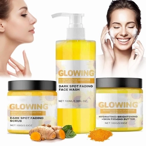 Turmeric Glow Combo Skincare Set, Turmeric Skin Care Set, Turmeric Glow Face Wash, Turmeric Scrub Glow Butter and Glow Butter, Face Care Set for Women (Cleanser/Scrub/Ginger Oil)