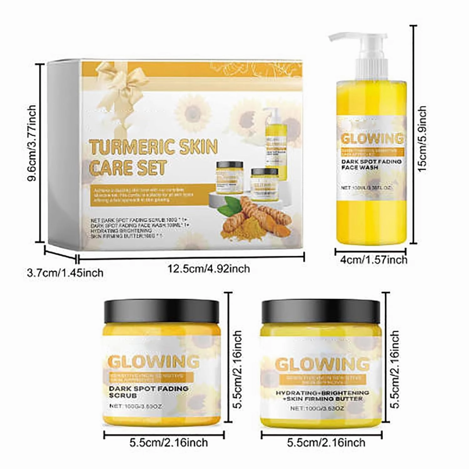 Turmeric Glow Combo Skincare Set, Turmeric Skin Care Set, Turmeric Glow Face Wash, Turmeric Scrub Glow Butter and Glow Butter, Face Care Set for Women (Cleanser/Scrub/Ginger Oil)