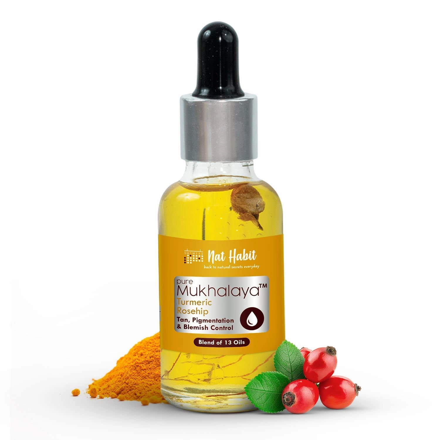 Turmeric Rosehip Mukhalaya Face Oil For Tan, Blend of 13 Cold Pressed Oils, For Natural Face Care, Free From Mineral Oil & Chemicals, 30ml