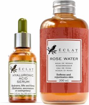 Unclog & Hydrate - Rose Water Toner   Hyaluronic Acid Serum - Combo Pack - 100% Vegan & Dermatologist Developed