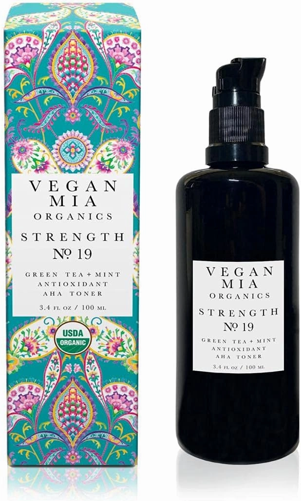 USDA Organic Strength Antioxidant AHA Toner Green Tea   Mint, Anti-Acne, Exfoliation, Hydration, Brightening, Calming, Refining Pore and Remove Dead Skin Cells