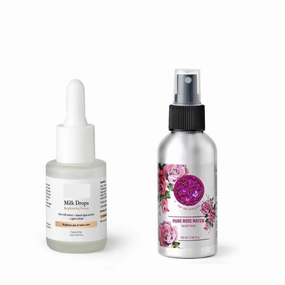 V-ilvah Store Milk Drops Brightening Serum AND Rosewater Toner for Face, 100% Pure & Natural Gulab Jal FULL COMBO KIT