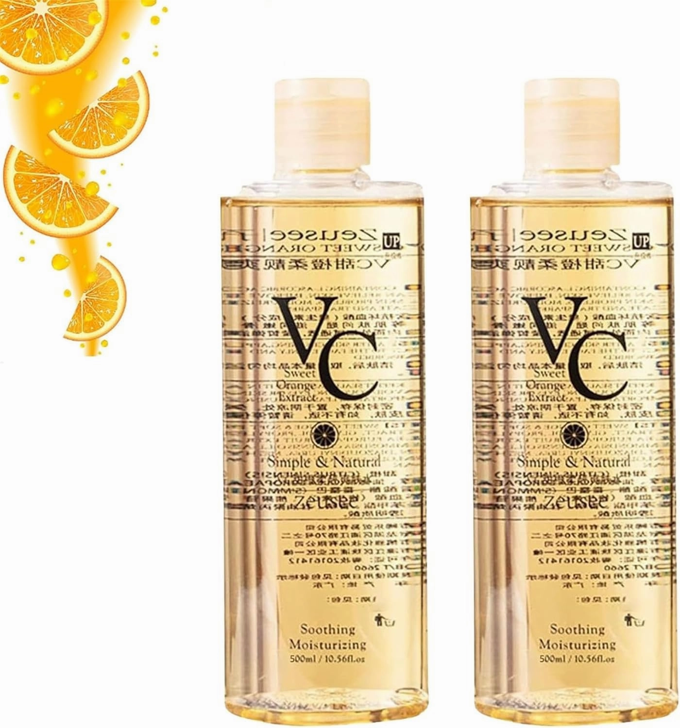 Vc Toner Intensive Brightening,500 ml Vc Toner Intensive Whitening, Refreshing Texture Easy to Absorb,Rejuvenating Wet Compress Moisturizing Water Lotion (2pcs)